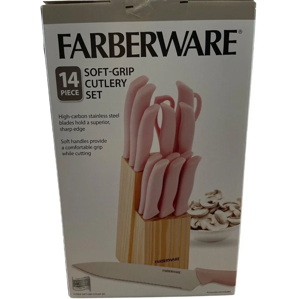 Farberware Knives 14 Pc. Soft Grip Cutlery Set Pink High Carbon Stainless Steel